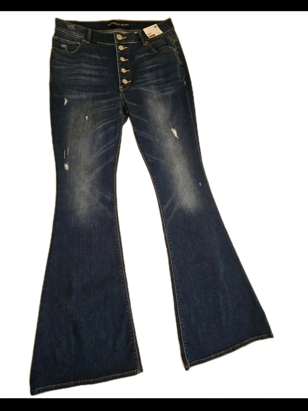 Express High Rise Bell Flare Jeans Button Fly Stretch Denim Women’s Size 10R